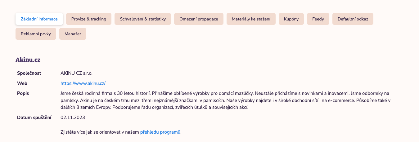 Detail affiliate programu