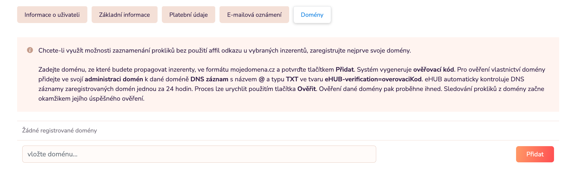 Jak nastavit doménu pro doménový tracking?