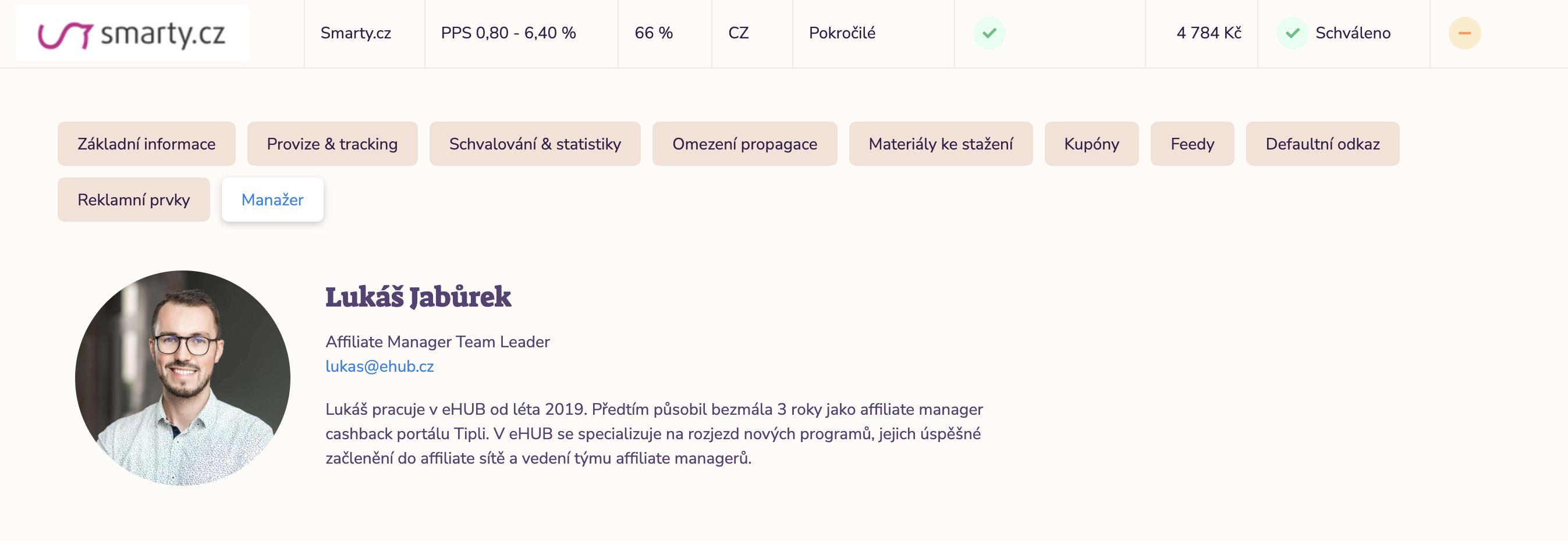 Kontakt na konkrétního Affiliate managera