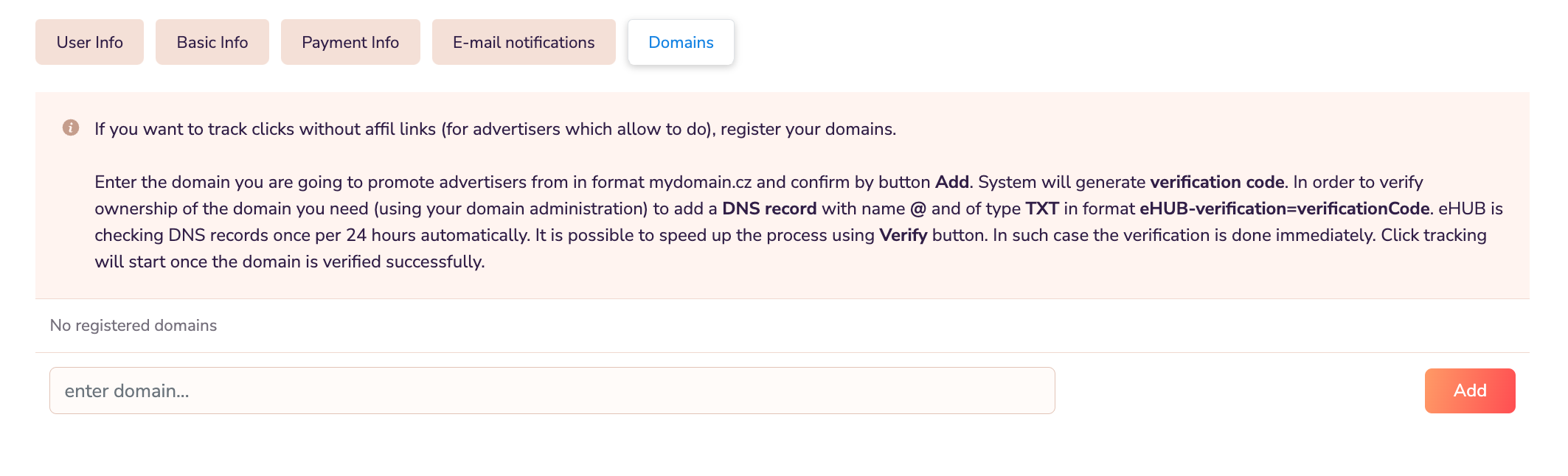 How to set up a domain for domain tracking?